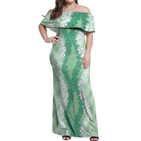 Hawaii Aloha Plumeria Lei Mint Palaka Off Shoulder Maxi Dress LT7 Women Mint - Polynesian Pride