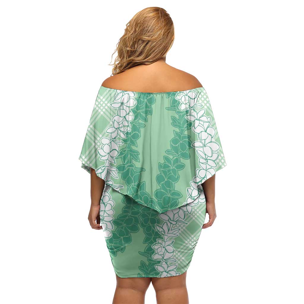 Hawaii Aloha Plumeria Lei Mint Palaka Off Shoulder Short Dress LT7 - Polynesian Pride