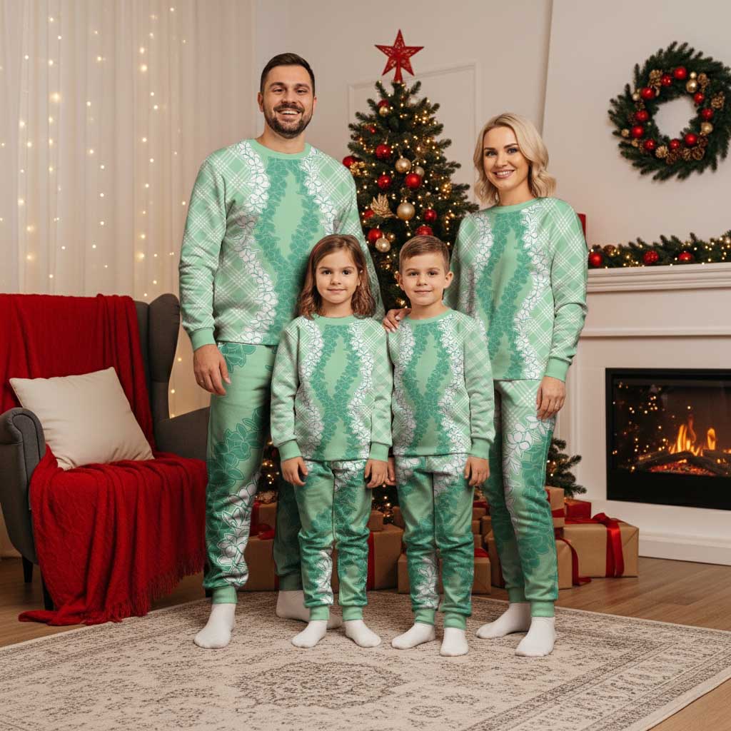 Hawaii Aloha Plumeria Lei Mint Palaka Christmas Pajama Set LT7 - Polynesian Pride