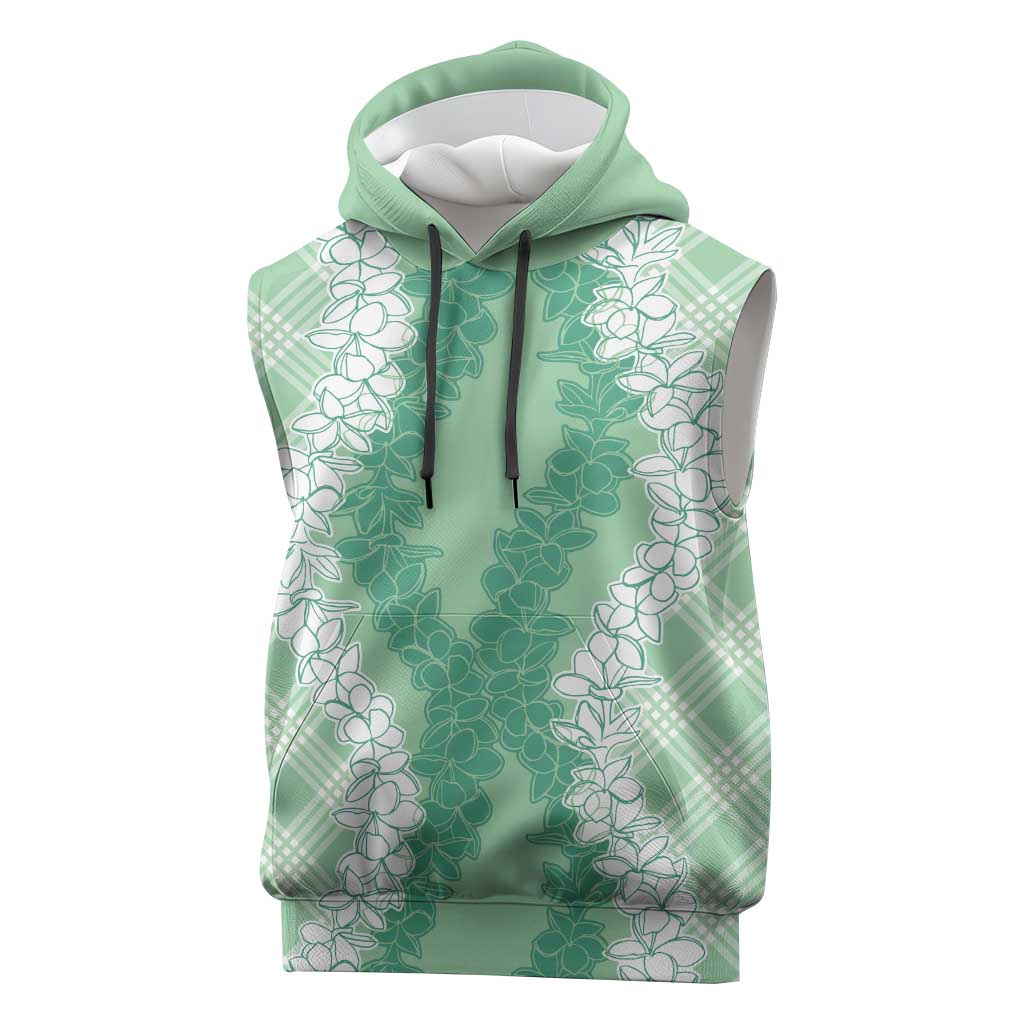 Hawaii Aloha Plumeria Lei Mint Palaka Sleeveless Hoodie LT7 Mint - Polynesian Pride