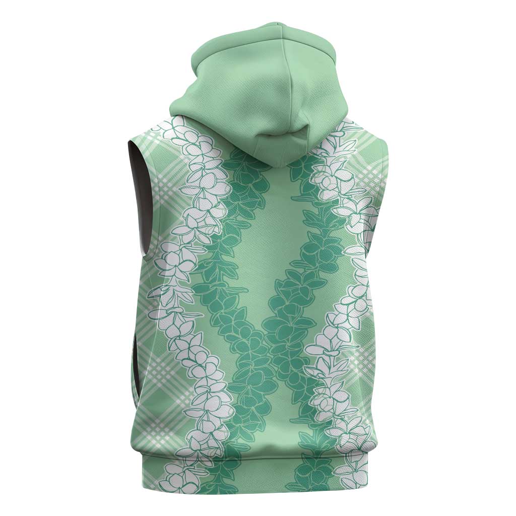 Hawaii Aloha Plumeria Lei Mint Palaka Sleeveless Hoodie LT7 - Polynesian Pride