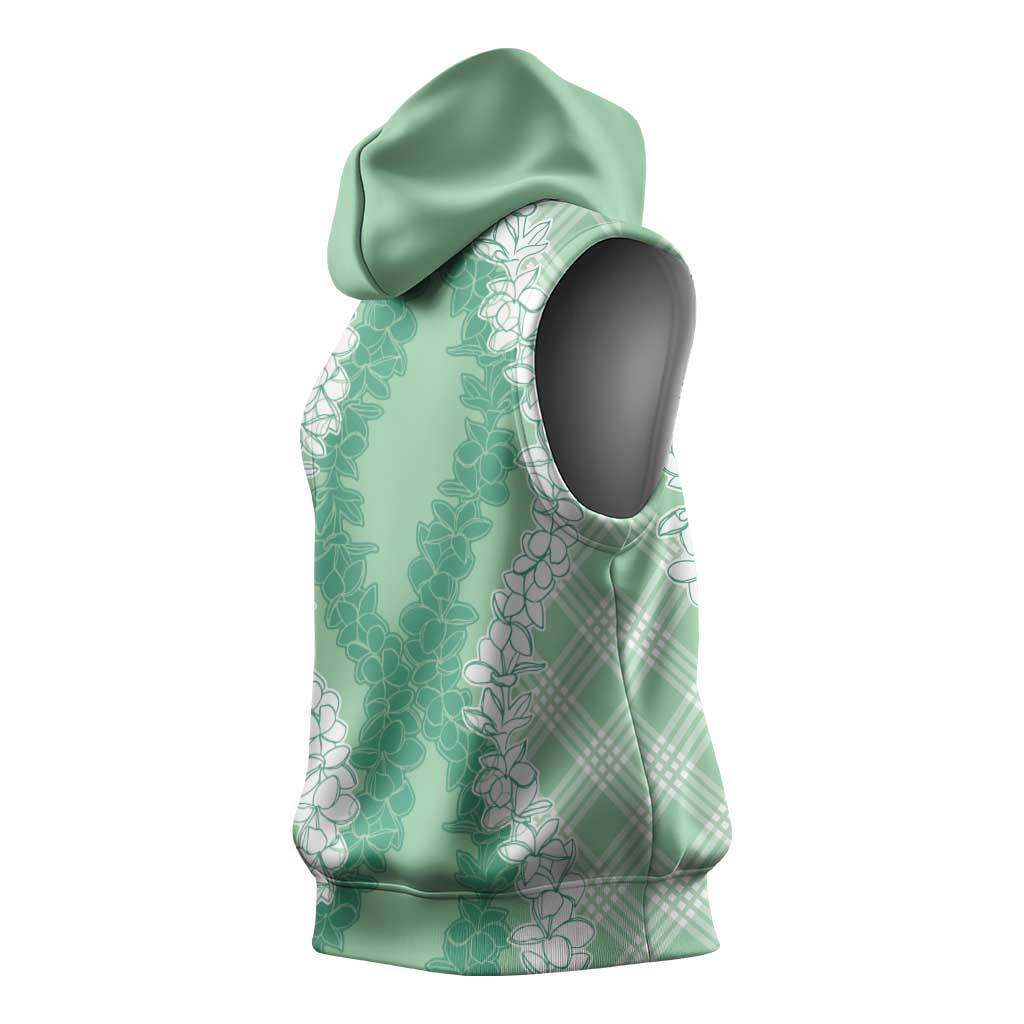 Hawaii Aloha Plumeria Lei Mint Palaka Sleeveless Hoodie LT7 - Polynesian Pride