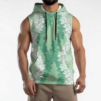 Hawaii Aloha Plumeria Lei Mint Palaka Sleeveless Hoodie LT7 - Polynesian Pride