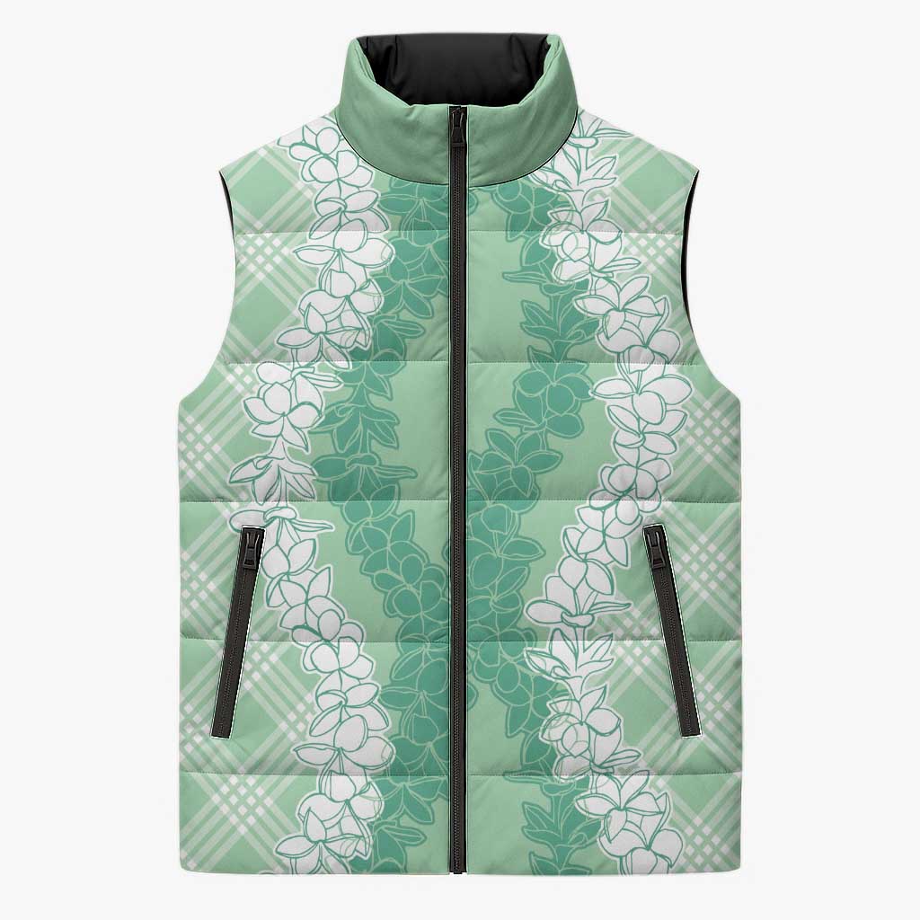 Hawaii Aloha Plumeria Lei Mint Palaka Sleeveless Puffer Jacket LT7 Unisex Mint - Polynesian Pride