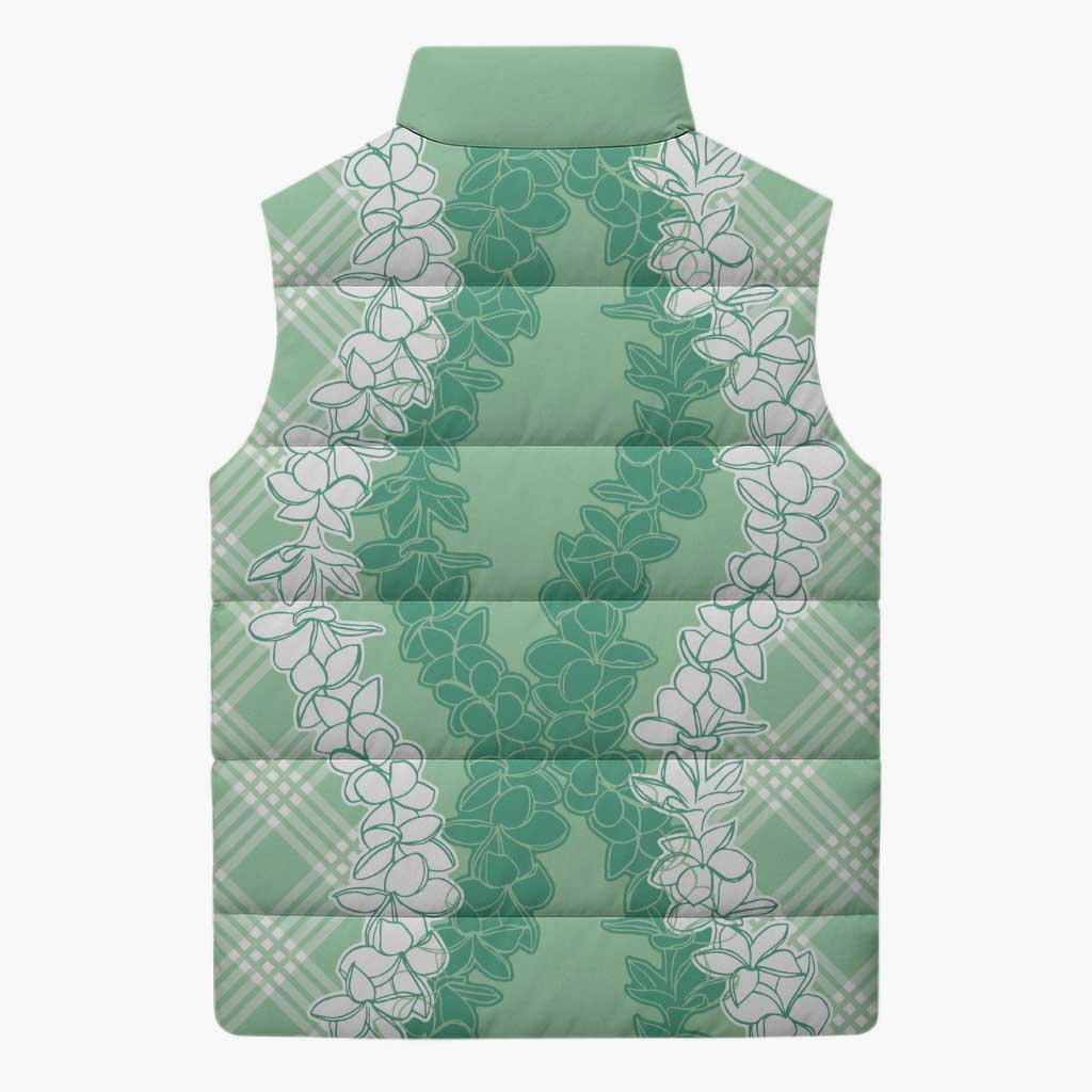 Hawaii Aloha Plumeria Lei Mint Palaka Sleeveless Puffer Jacket LT7 - Polynesian Pride