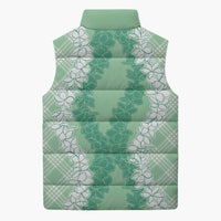 Hawaii Aloha Plumeria Lei Mint Palaka Sleeveless Puffer Jacket LT7 - Polynesian Pride