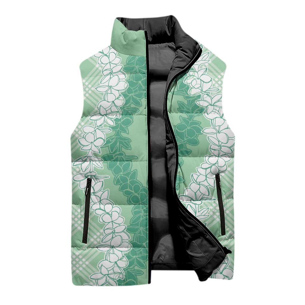 Hawaii Aloha Plumeria Lei Mint Palaka Sleeveless Puffer Jacket LT7 - Polynesian Pride