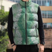 Hawaii Aloha Plumeria Lei Mint Palaka Sleeveless Puffer Jacket LT7 - Polynesian Pride