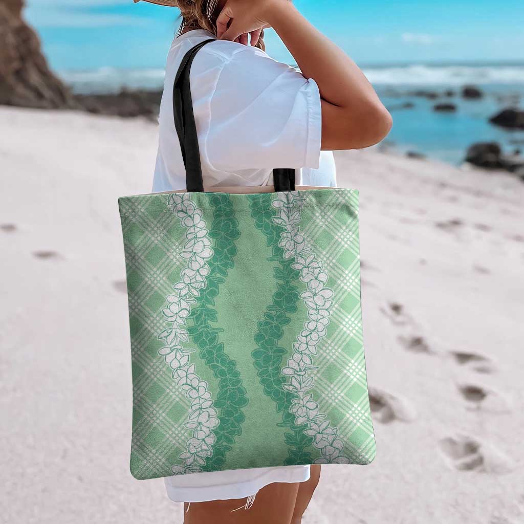 Hawaii Aloha Plumeria Lei Mint Palaka Tote Bag LT7 - Polynesian Pride