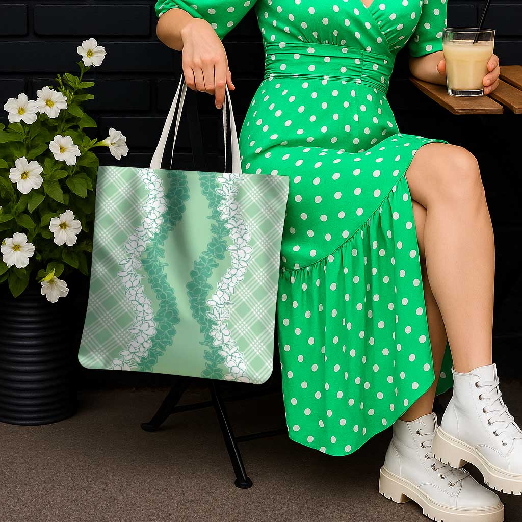 Hawaii Aloha Plumeria Lei Mint Palaka Tote Bag LT7 - Polynesian Pride