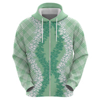 Hawaii Aloha Plumeria Lei Mint Palaka Zip Hoodie LT7 - Polynesian Pride