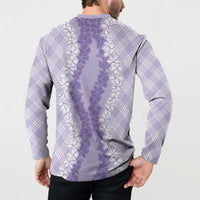 Hawaii Aloha Plumeria Lei Lavender Palaka Button Sweatshirt LT7 - Polynesian Pride