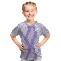 Hawaii Aloha Plumeria Lei Lavender Palaka Kid T Shirt LT7 Lavender - Polynesian Pride