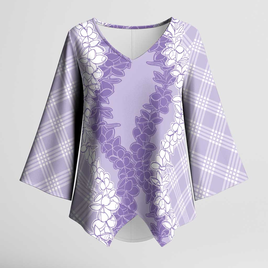 Hawaii Aloha Plumeria Lei Lavender Palaka Kimono Sleeve Blouse LT7 Female Lavender - Polynesian Pride