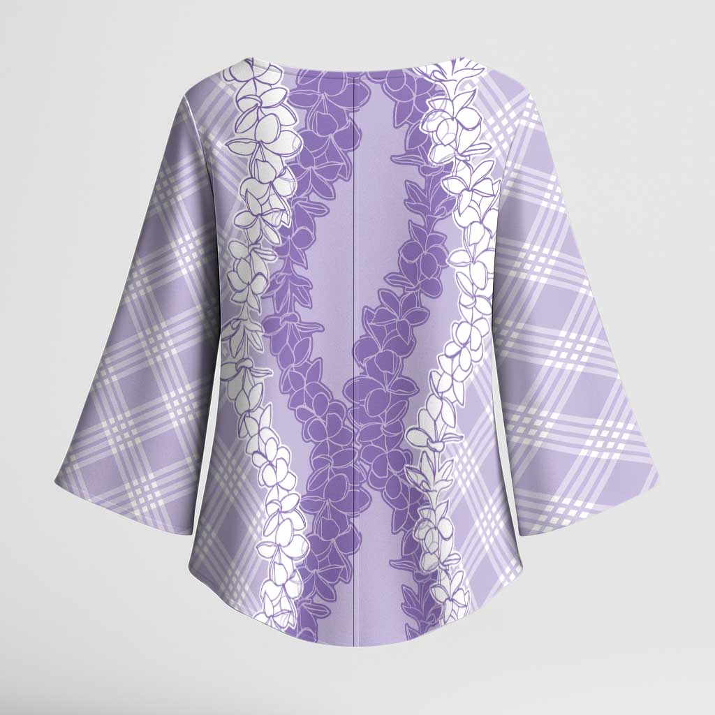 Hawaii Aloha Plumeria Lei Lavender Palaka Kimono Sleeve Blouse LT7 - Polynesian Pride