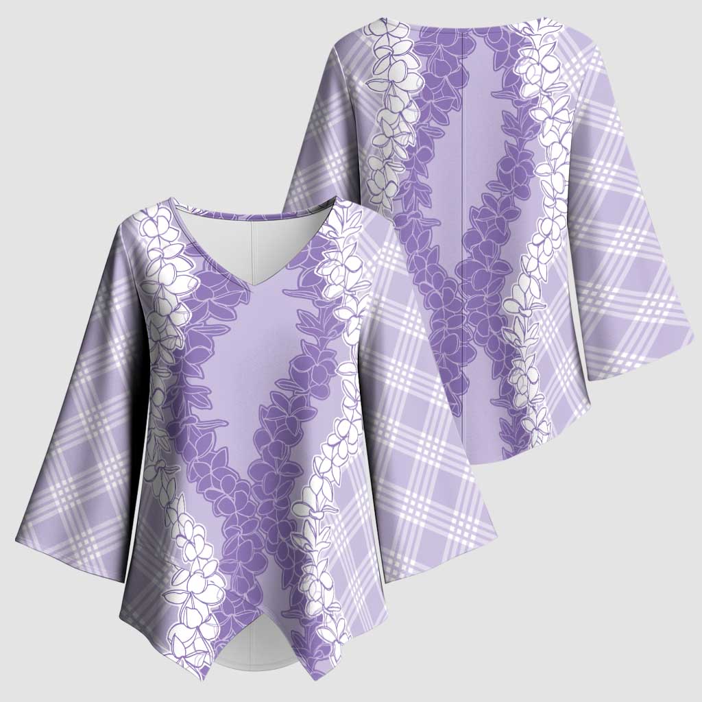 Hawaii Aloha Plumeria Lei Lavender Palaka Kimono Sleeve Blouse LT7 - Polynesian Pride