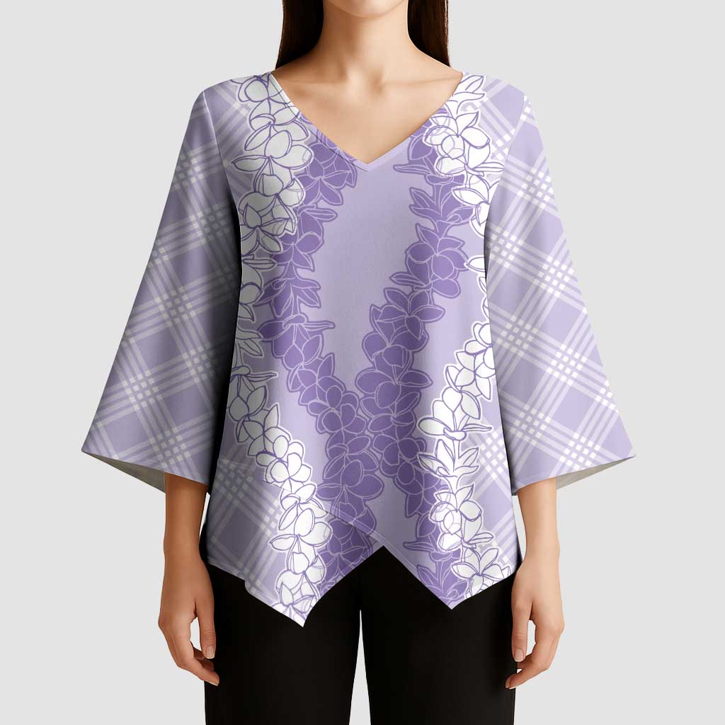 Hawaii Aloha Plumeria Lei Lavender Palaka Kimono Sleeve Blouse LT7 - Polynesian Pride