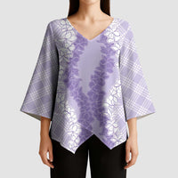 Hawaii Aloha Plumeria Lei Lavender Palaka Kimono Sleeve Blouse LT7 - Polynesian Pride