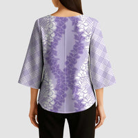 Hawaii Aloha Plumeria Lei Lavender Palaka Kimono Sleeve Blouse LT7 - Polynesian Pride
