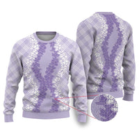 Hawaii Aloha Plumeria Lei Lavender Palaka Ugly Christmas Sweater LT7 Lavender - Polynesian Pride