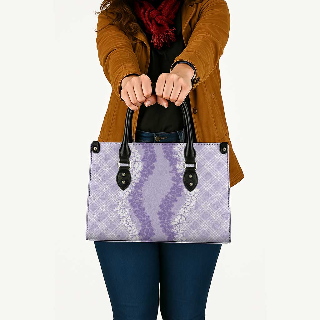 Hawaii Aloha Plumeria Lei Lavender Palaka Leather Bag LT7 - Polynesian Pride