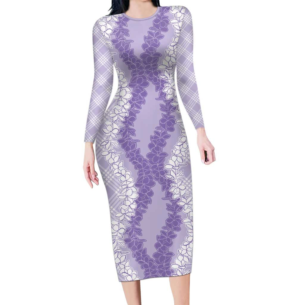 Hawaii Aloha Plumeria Lei Lavender Palaka Long Sleeve Bodycon Dress LT7 Long Dress Lavender - Polynesian Pride