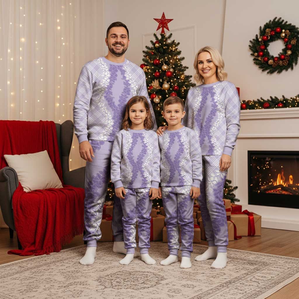 Hawaii Aloha Plumeria Lei Lavender Palaka Christmas Pajama Set LT7 - Polynesian Pride
