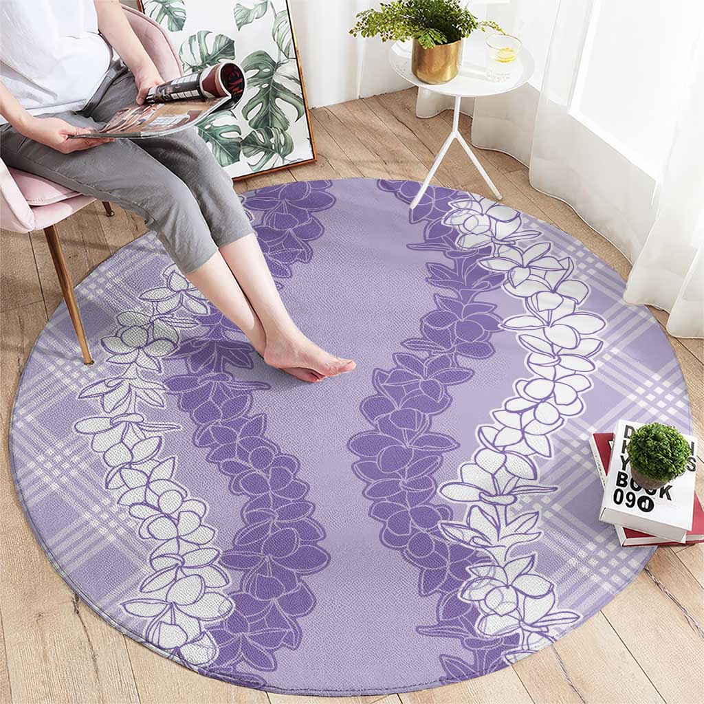 Hawaii Aloha Plumeria Lei Lavender Palaka Round Carpet LT7 - Polynesian Pride