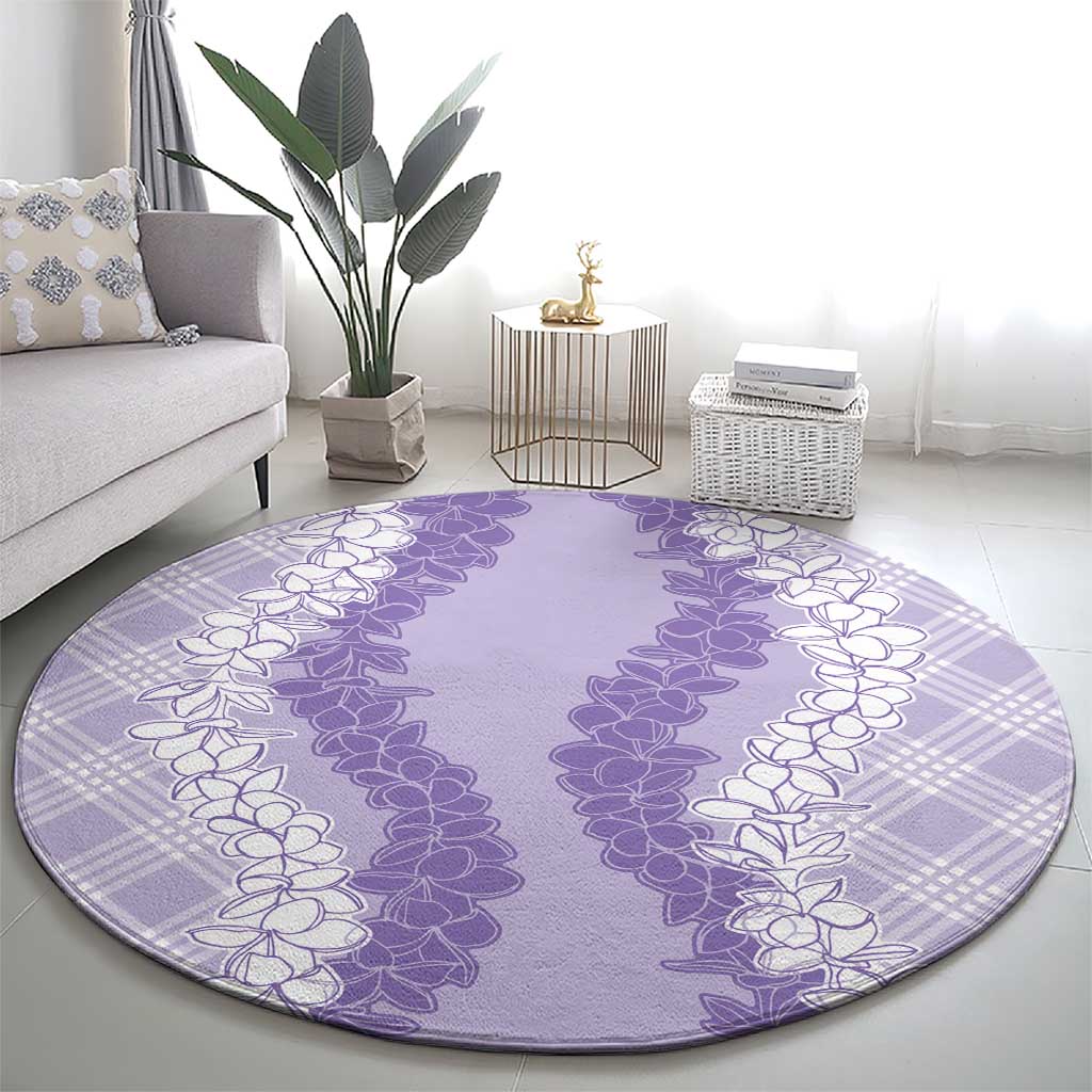 Hawaii Aloha Plumeria Lei Lavender Palaka Round Carpet LT7 - Polynesian Pride
