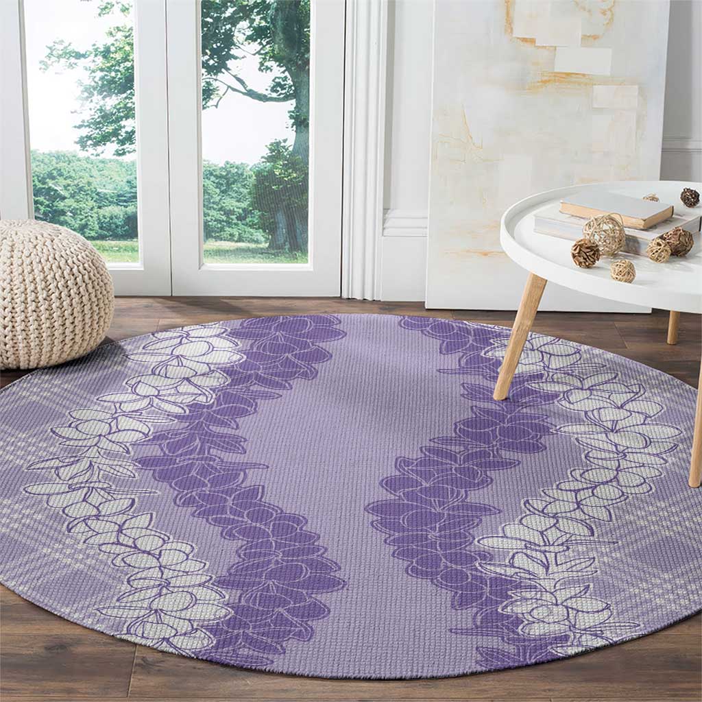 Hawaii Aloha Plumeria Lei Lavender Palaka Round Carpet LT7 - Polynesian Pride