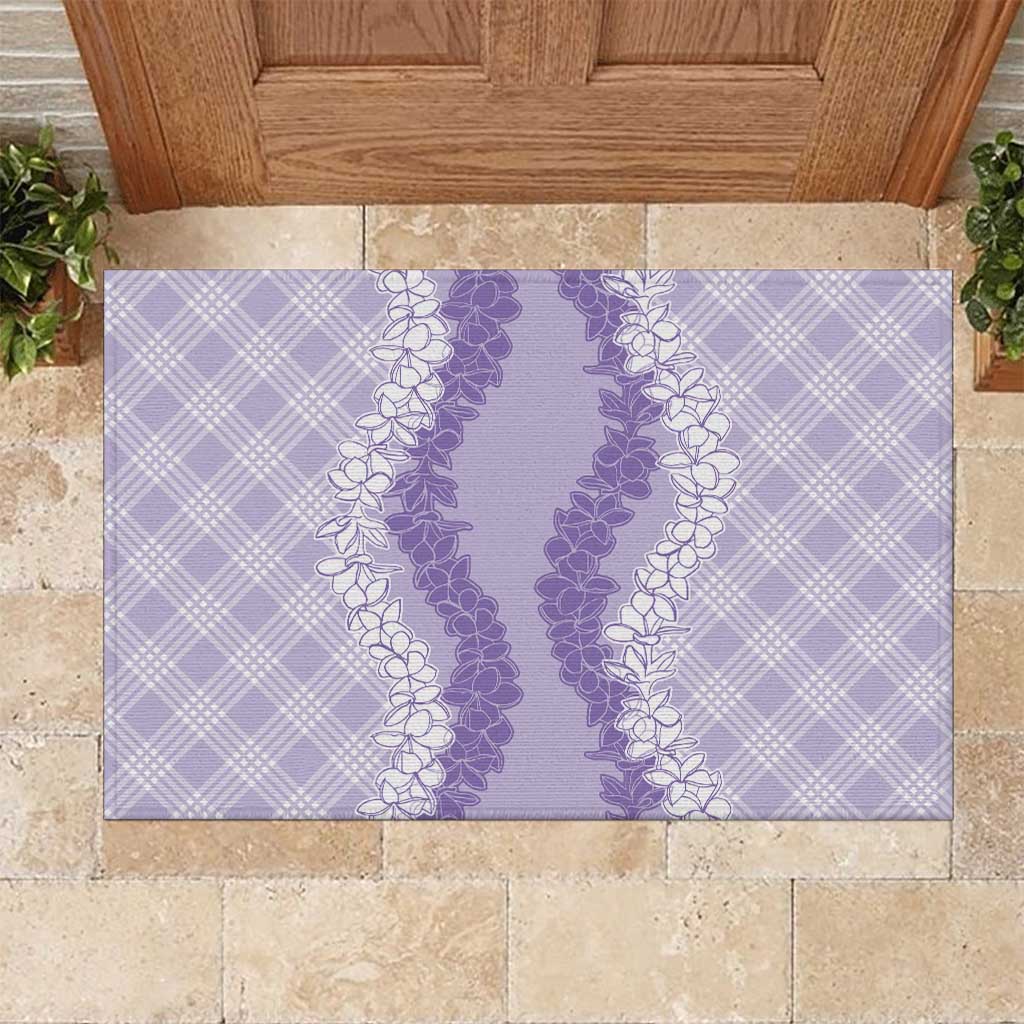 Hawaii Aloha Plumeria Lei Lavender Palaka Rubber Doormat LT7 Lavender - Polynesian Pride