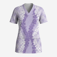 Hawaii Aloha Plumeria Lei Lavender Palaka Scrub Top LT7 Adult Lavender - Polynesian Pride