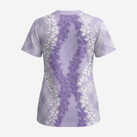 Hawaii Aloha Plumeria Lei Lavender Palaka Scrub Top LT7 - Polynesian Pride