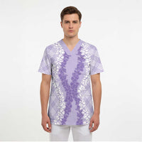 Hawaii Aloha Plumeria Lei Lavender Palaka Scrub Top LT7 - Polynesian Pride