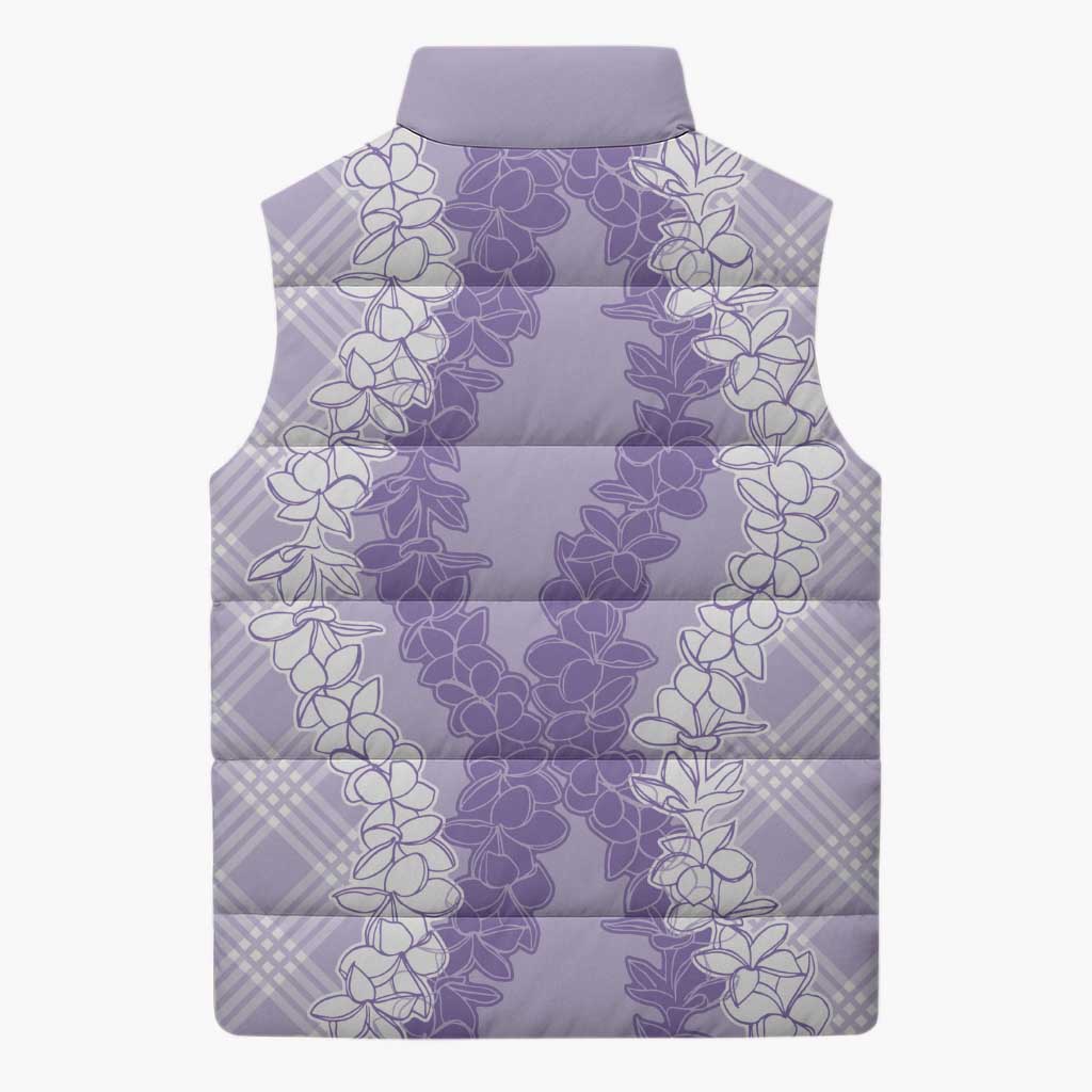 Hawaii Aloha Plumeria Lei Lavender Palaka Sleeveless Puffer Jacket LT7 - Polynesian Pride
