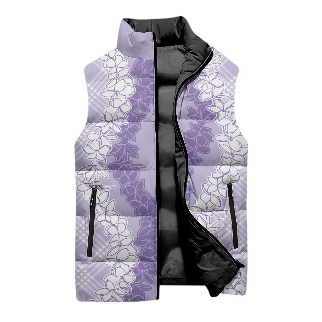 Hawaii Aloha Plumeria Lei Lavender Palaka Sleeveless Puffer Jacket LT7 - Polynesian Pride
