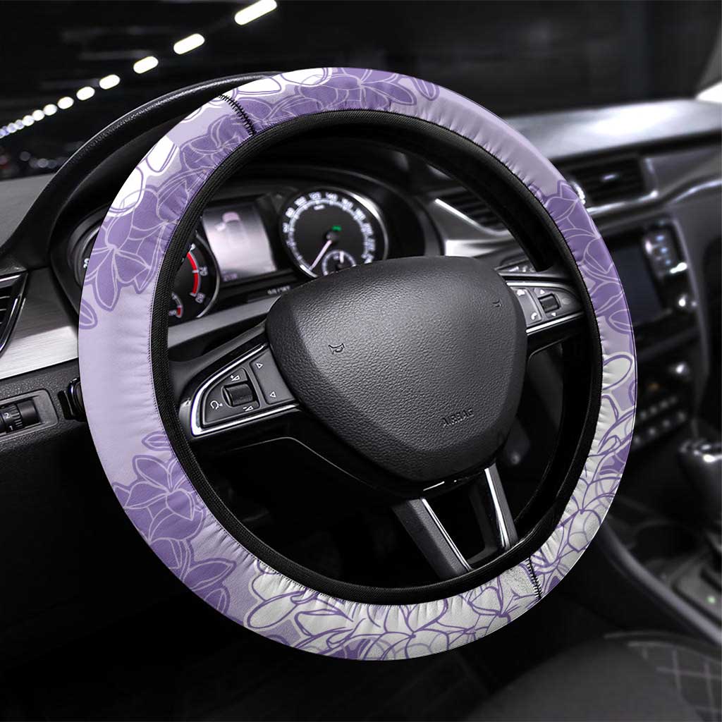 Hawaii Aloha Plumeria Lei Lavender Palaka Steering Wheel Cover LT7 Universal Fit Lavender - Polynesian Pride