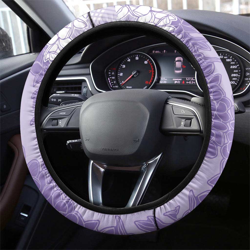 Hawaii Aloha Plumeria Lei Lavender Palaka Steering Wheel Cover LT7 - Polynesian Pride