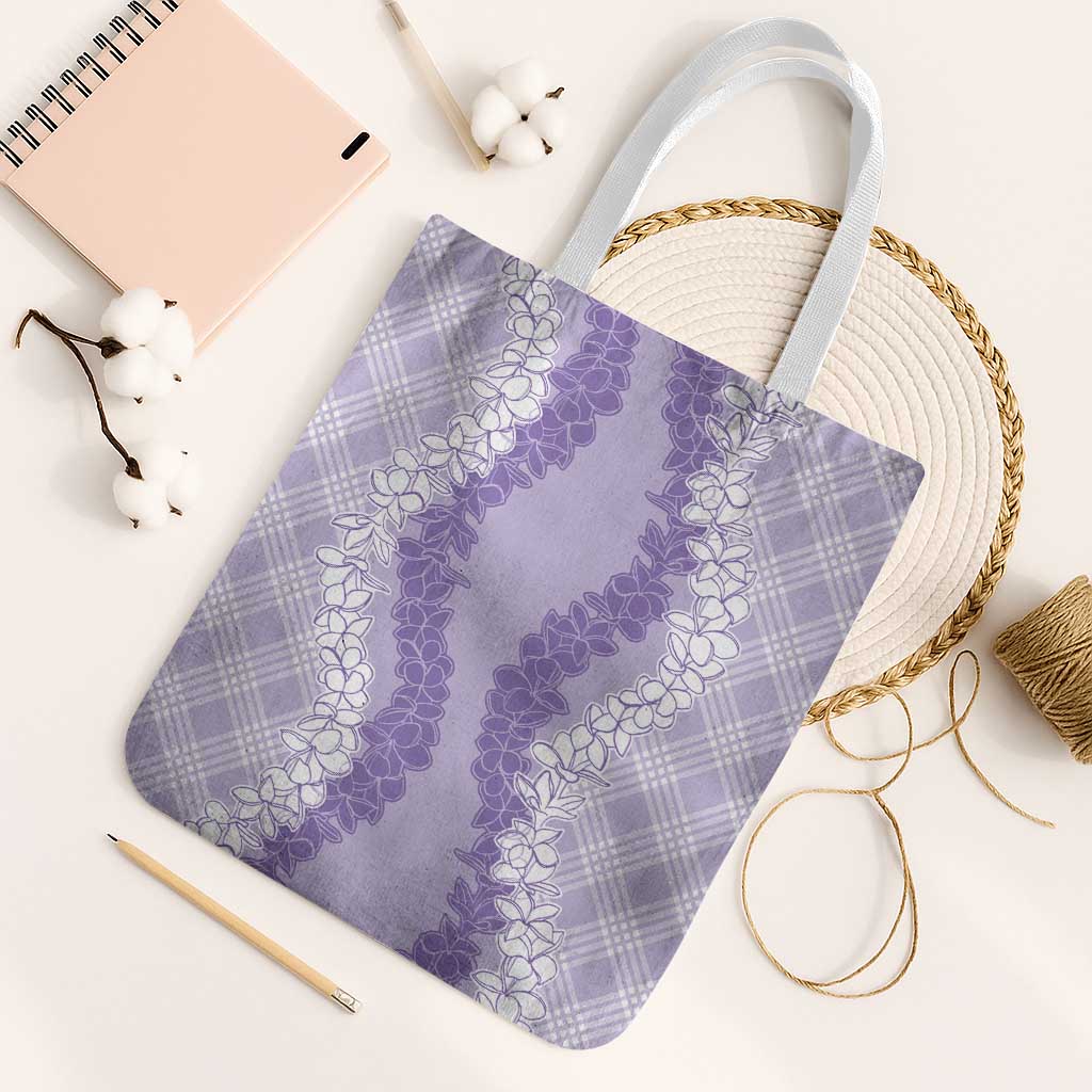 Hawaii Aloha Plumeria Lei Lavender Palaka Tote Bag LT7 White Strap One Size Lavender - Polynesian Pride