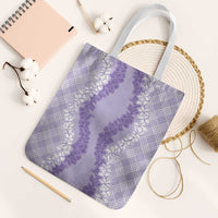 Hawaii Aloha Plumeria Lei Lavender Palaka Tote Bag LT7 White Strap One Size Lavender - Polynesian Pride