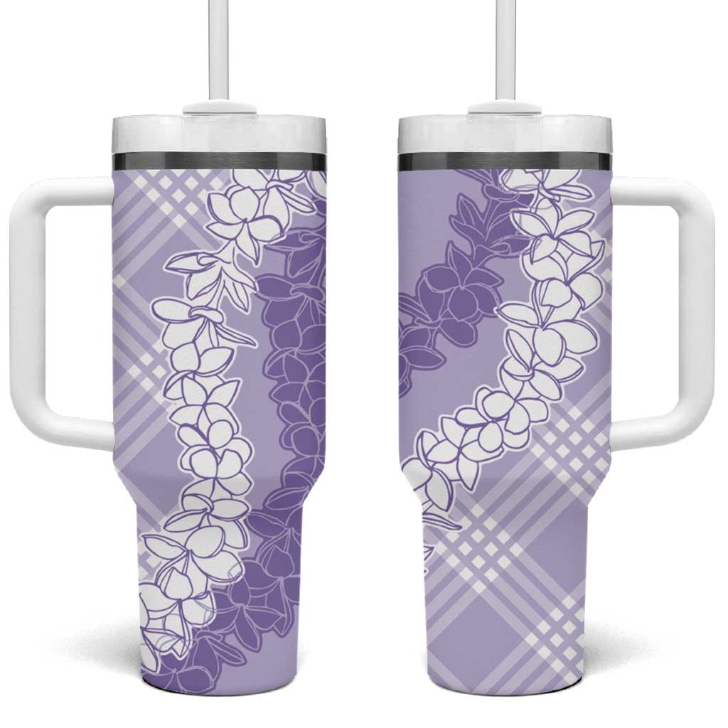Hawaii Aloha Plumeria Lei Lavender Palaka Tumbler With Handle LT7 One Size: 40 oz Lavender - Polynesian Pride