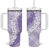 Hawaii Aloha Plumeria Lei Lavender Palaka Tumbler With Handle LT7 One Size: 40 oz Lavender - Polynesian Pride