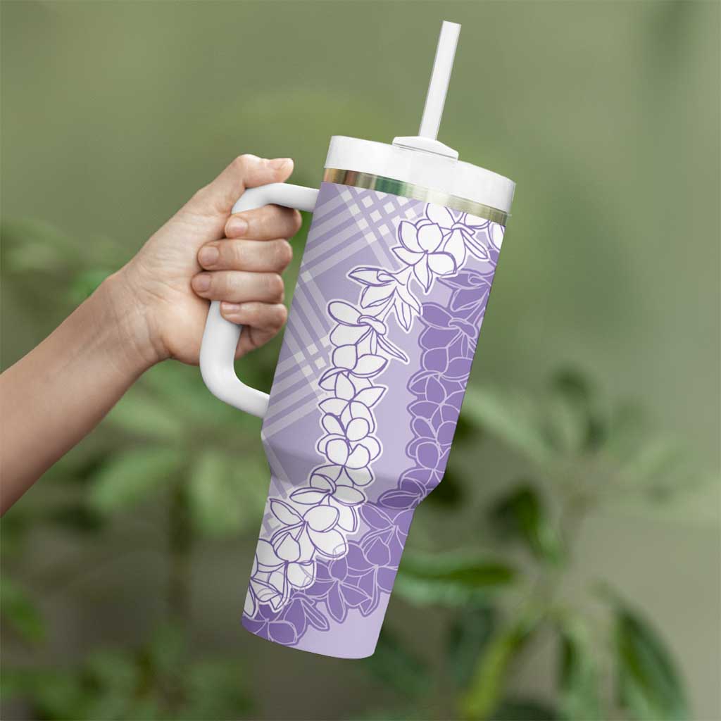 Hawaii Aloha Plumeria Lei Lavender Palaka Tumbler With Handle LT7 - Polynesian Pride