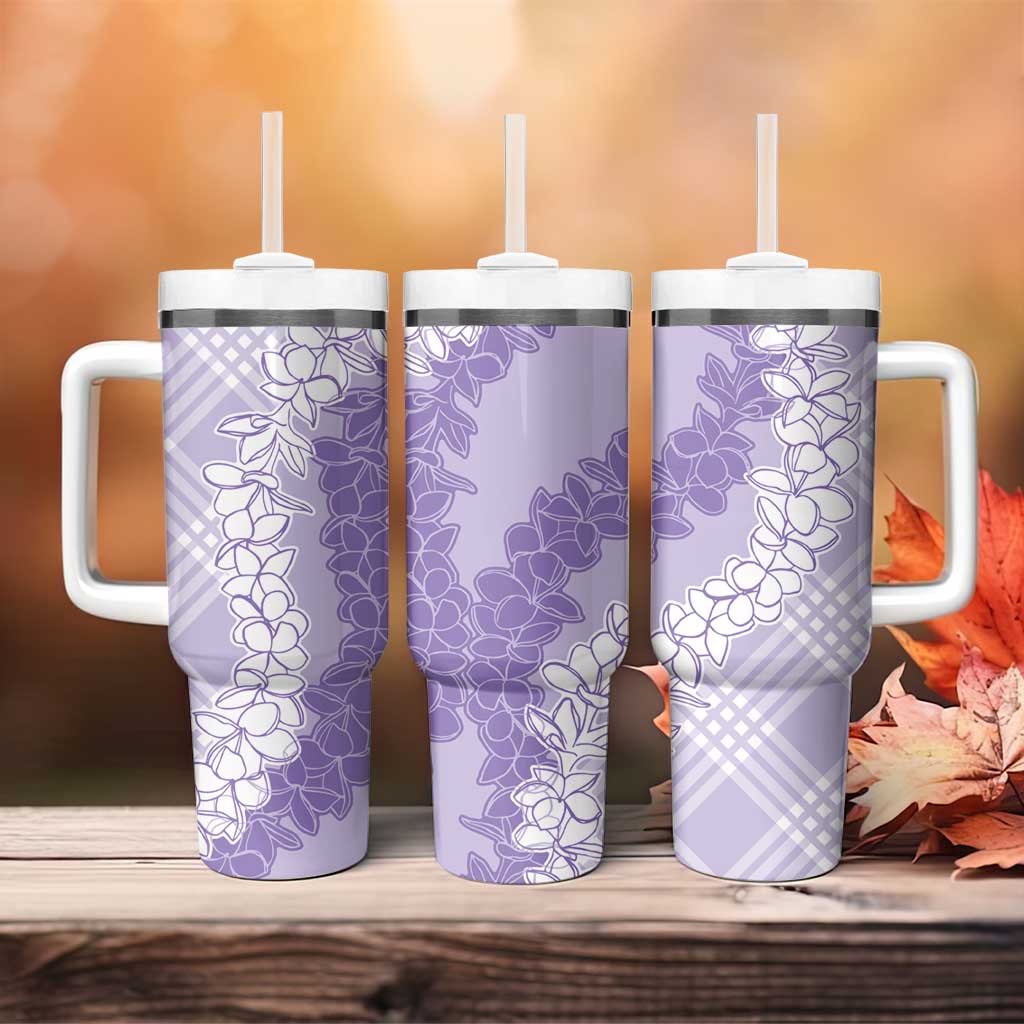 Hawaii Aloha Plumeria Lei Lavender Palaka Tumbler With Handle LT7 - Polynesian Pride