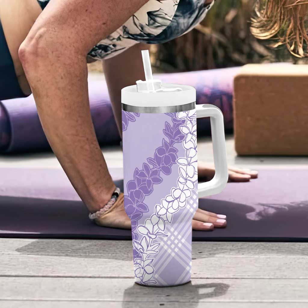 Hawaii Aloha Plumeria Lei Lavender Palaka Tumbler With Handle LT7 - Polynesian Pride
