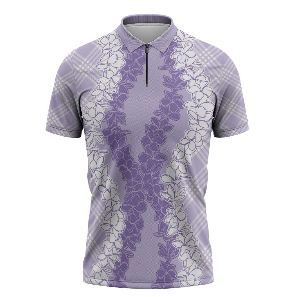 Hawaii Aloha Plumeria Lei Lavender Palaka Zipper Polo Shirt LT7 Lavender - Polynesian Pride