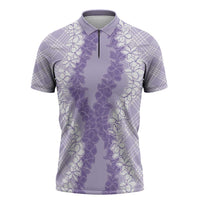 Hawaii Aloha Plumeria Lei Lavender Palaka Zipper Polo Shirt LT7 Lavender - Polynesian Pride