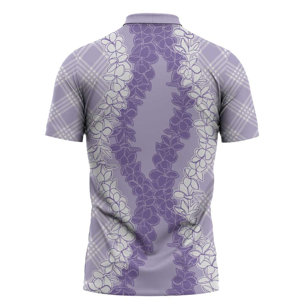 Hawaii Aloha Plumeria Lei Lavender Palaka Zipper Polo Shirt LT7 - Polynesian Pride