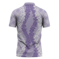 Hawaii Aloha Plumeria Lei Lavender Palaka Zipper Polo Shirt LT7 - Polynesian Pride