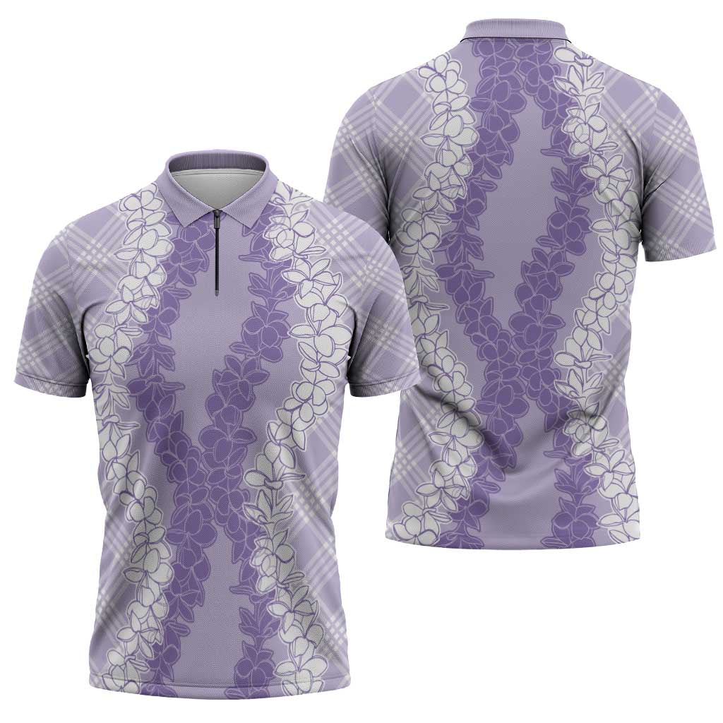 Hawaii Aloha Plumeria Lei Lavender Palaka Zipper Polo Shirt LT7 - Polynesian Pride